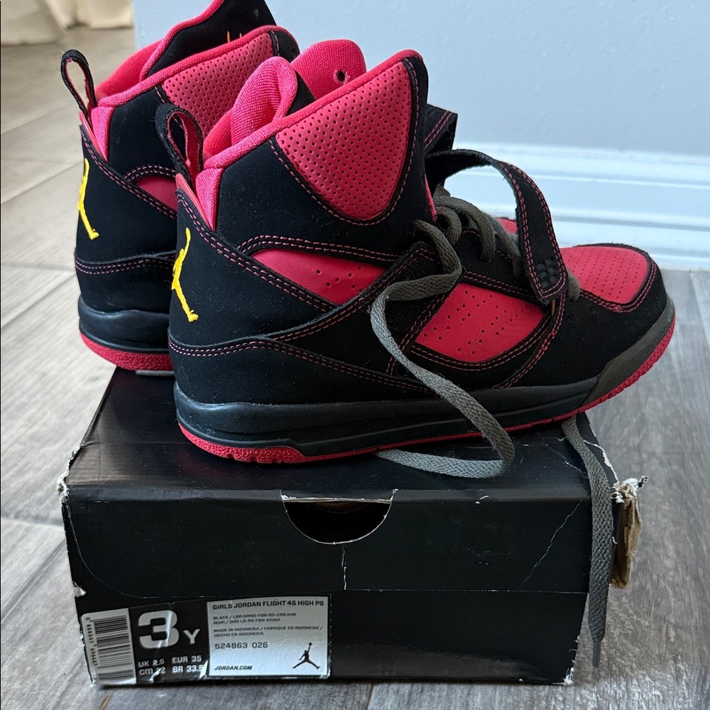 New! Jordan Kids' Black and Red Sneakers